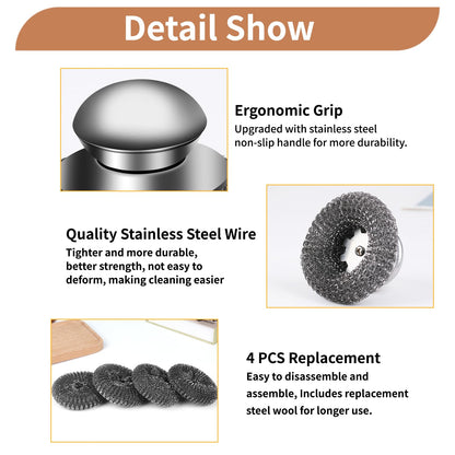 5Pcs Steel Wool Scrubber with Replacement Wire Sponge Pads Set (5 Count)