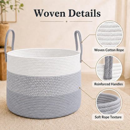 115L Extra Large Machine Washable Cotton Rope Blanket Basket