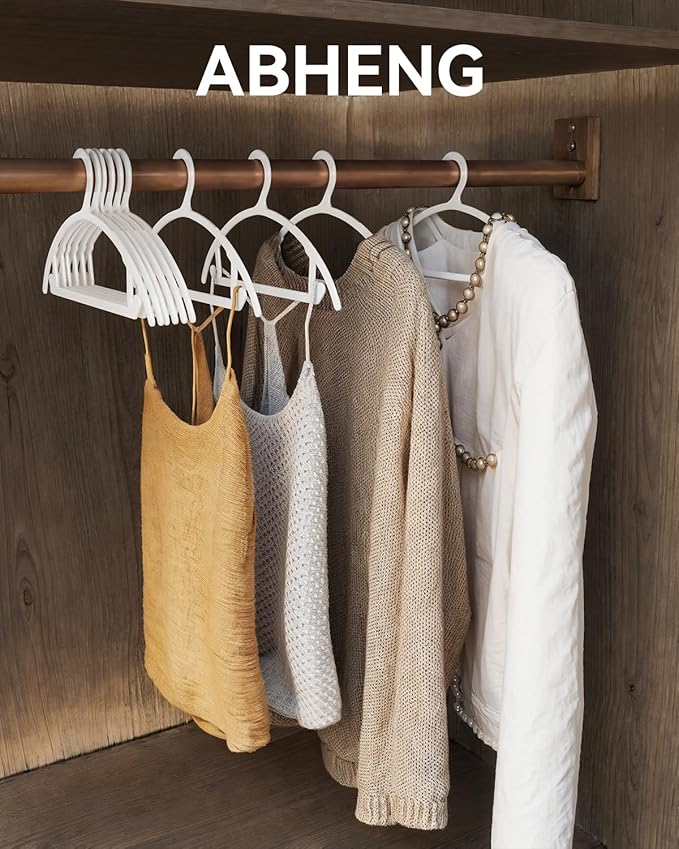 ABHENG 100 Pack Clothes Hangers, Non Slip Heavy Duty Plastic Hangers, Space Saving All-in-One Garment Hangers for Dresses Suits Jeans Knits, Hold Up to 11 LB Dry & Wet, 16.4" x 8.3",White,UAPY08100W