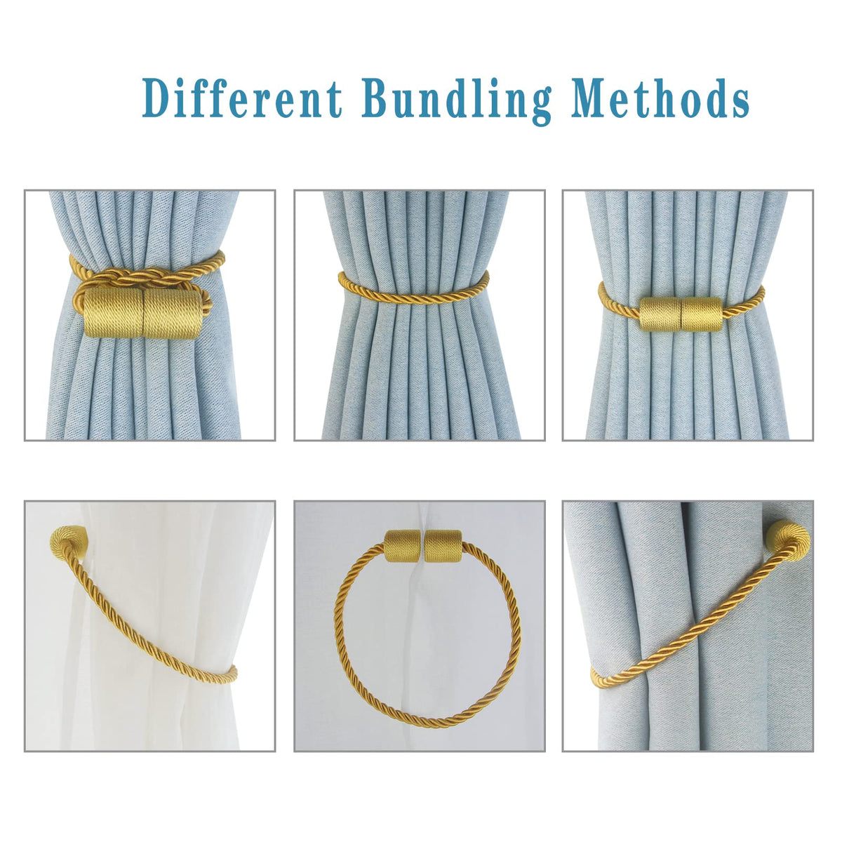 Magnetic Curtain Tiebacks Decorative Holdbacks Rope Tie Back Drapes Hangtty (4 Count)