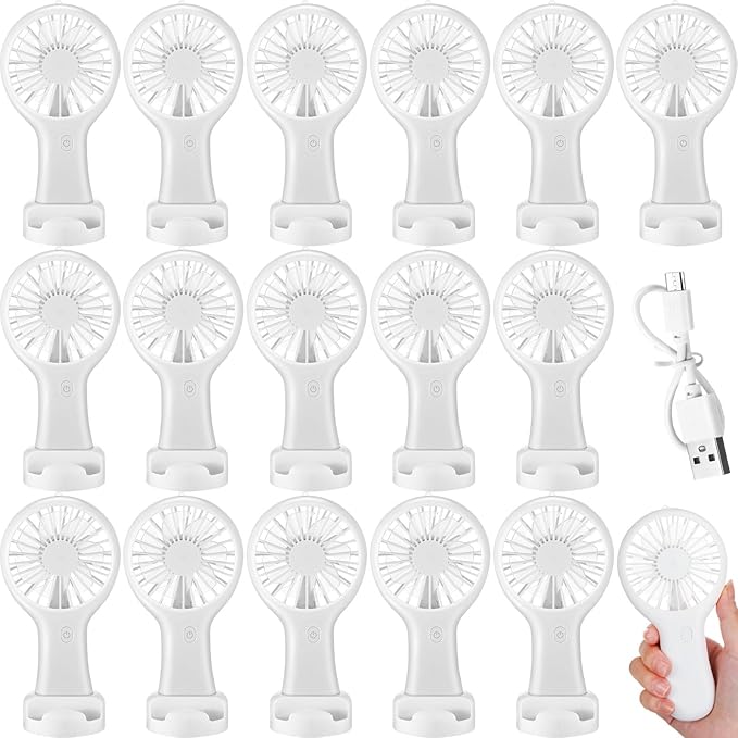 Woanger 24 Pack Mini Powerful Handheld Fan Bulk 3 Speed USB Rechargeable Small Desk Fan Summer Gift for Wedding Beach Outdoor Women Eyelash (White)