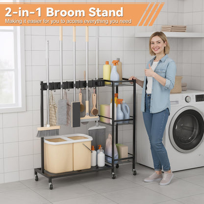 Wheeled Metal Broom Closet Storage Cabinet