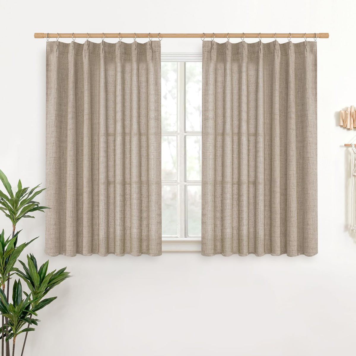 Short Linen Curtains 40 Inch Length for Cafe Window (2 Count)