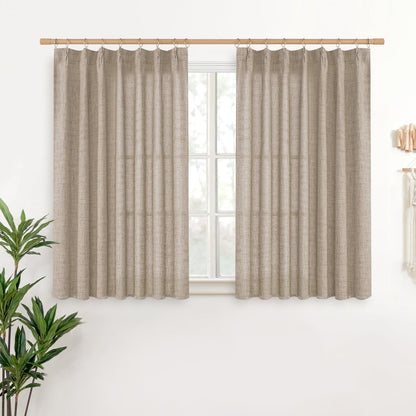 Oatmeal Linen Curtains 36 Inch Length for Short Kitchen Window (2 Count)