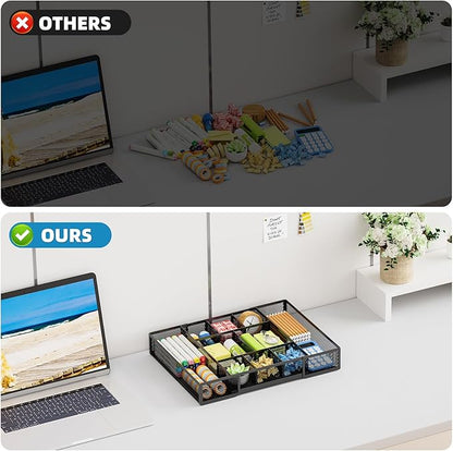 Marbrasse Expandable Desk Drawer Organizer, Mesh Drawer Organizer Tray with 10 Adjustable Compartments, Desk Organizers and Accessories, 5 Dividers Drawer for Office Supplies, Makeup & Vanity (Black)