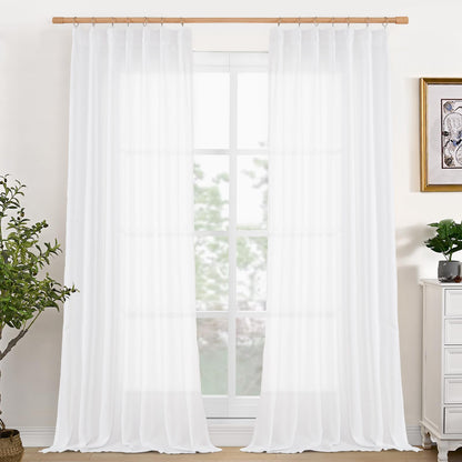 White Linen Curtains 84 Inches Long for Living Room (2 Count)