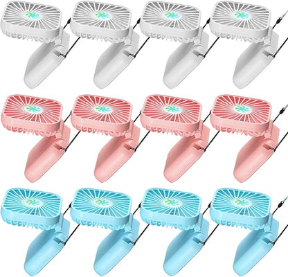 Hortsun 12 Pcs Mini Handheld Fan Bulk Portable Personal Neck Fan Small Foldable Hands Free with USB Rechargeable Gifts for Travel Summer Concerts Vacation Outdoor 3 Speed(Blue, Pink, White)