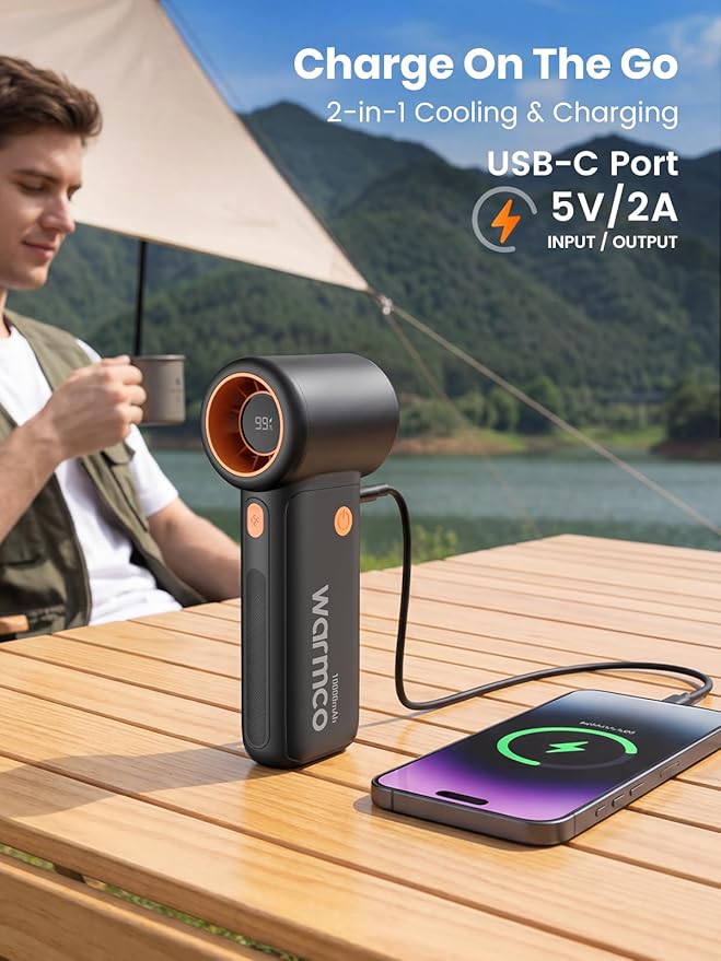 Warmco 10000mAh Turbo Portable Handheld Fan, [36H Long Runtime] USB Rechargeable Personal Travel Fan With 5 Speeds & LED Display for Travel Outdoor, Gift for Men and Women