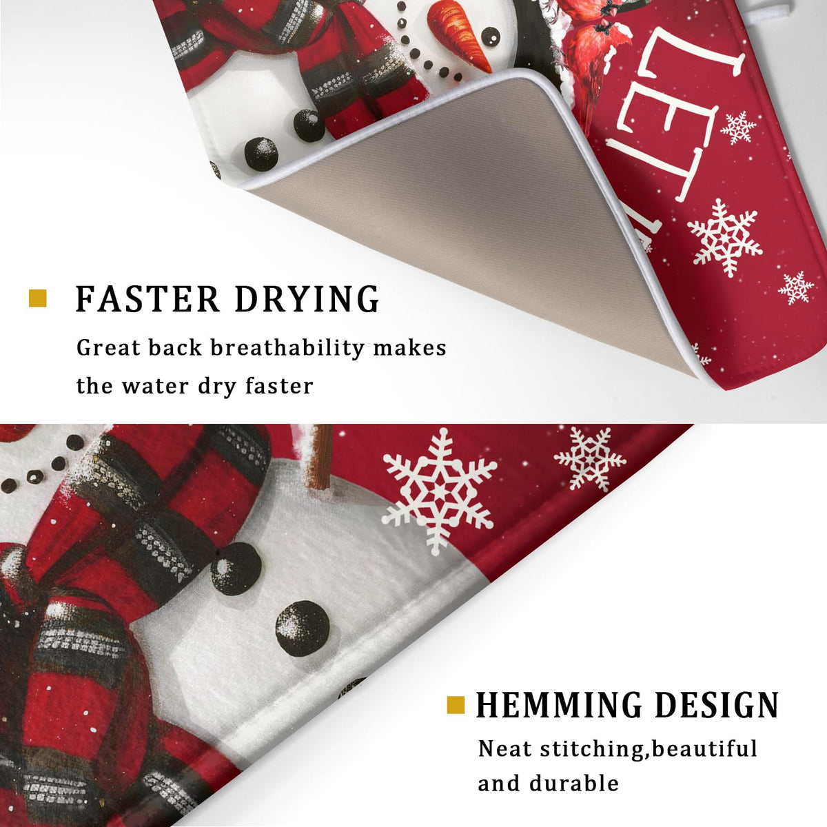 Merry Christmas Dish Drying Mat for Kitchen Counter 16x18 Inch Winter Snowman Dish Draining Mat Xmas Snowflakes Decorations Fast Absorbent Tableware Cardinal Birld Dishes Pad for Coffee Bar Countertop