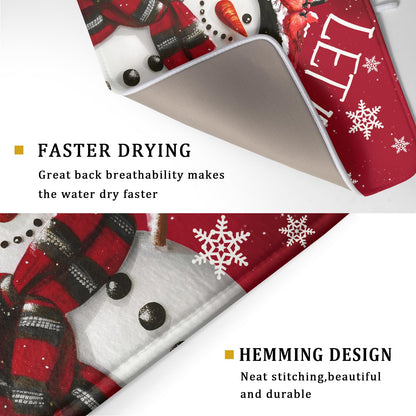 Merry Christmas Dish Drying Mat for Kitchen Counter 16x18 Inch Winter Snowman Dish Draining Mat Xmas Snowflakes Decorations Fast Absorbent Tableware Cardinal Birld Dishes Pad for Coffee Bar Countertop