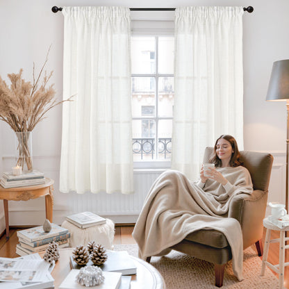 Ivory White Linen Curtains 63 Inch Length for Living Room (2 Count)