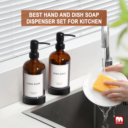 Amber Glass Soap Dispenser with Silicone Sleeve Boot (2 Count)