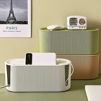 Cable Management Box,Desk Cord Organizer Box with Groove Cover,Plastic Cord Hider Box,Large Cable Box Organizer for Storaging Power Socket/TV/Computer/Router/Games Console Cable (Milk Tea)