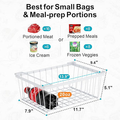 iSPECLE Freezer Organizer Bins - 4 Pack Stackable Chest Freezer Organizer for 5 Cu Ft Deep Freezer Sort Frozen Food, Deep Freezer Organizer Bins Easy to Get Food from Bottom without Digging, White
