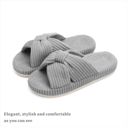 Slippers for Women Memory Foam House Bedroom Corduroy Bow Crossbands Slide Slipper Shoes Comfy Trendy Gift Slippers Grey Size 9 10 8.5