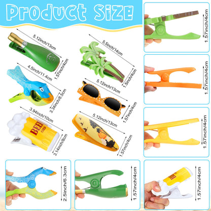 12 Pcs Beach Towel Clips Beach Chairs Clips Plastic Swimming Pool Towel Holders Jumbo Size Funny Clothespins for Patio Holiday Pool Blanket Decoration (12 Count)