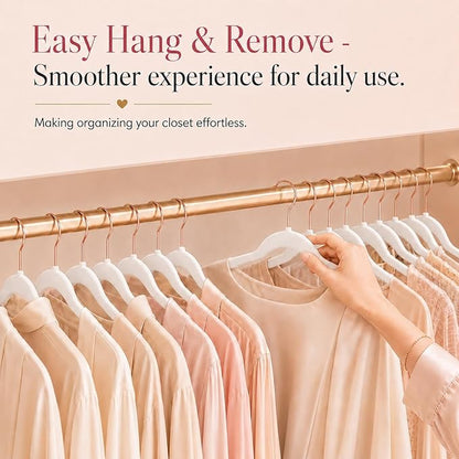 Smartor White Velvet Hangers 50 Pack, Non Slip Clothes Felt Hanger Heavy Duty for Coat, 360° Rotating Rose Glod Hook, Premium Slim Space Saving Hangers for Closet Organizer and Storage