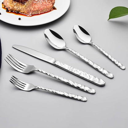 NICE KITCHEN Silverware Set, 40 Piece Premium Stainless Steel Flatware Set for 8, Heavy Duty Silverware Cutlery Sets with Wavy Patterns, Spoons and Forks Set, Mirror Polished, Dishwasher Safe