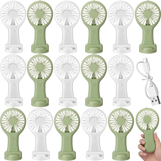 Woanger 24 Pack Mini Powerful Handheld Fan Bulk 3 Speed USB Rechargeable Small Desk Fan Summer Gift for Wedding Beach Outdoor Women Eyelash (White,Sage Green)