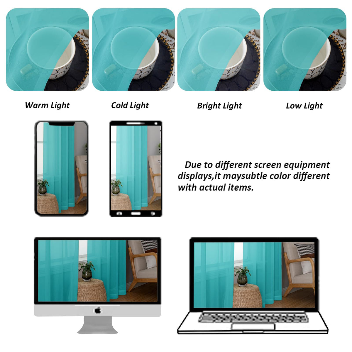 Turquoise Sheer Curtains 78 Inches Long 2 Panels Set for Living Room (2 Count)