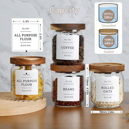 16 OZ Stackable Glass Food Storage Jars with 132 Pantry Labels Preprinted