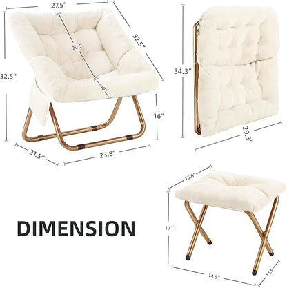 Kasunpul Comfy Saucer Chair, Foldable Living Room Chairs, Soft Faux Fur Lounge Chair for Bedroom, Reading Chairs for Adults, Teens, X-Large (White)