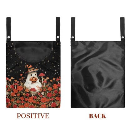 Halloween Ghost Clothespin Bag Laundry Hanging Storage Organizer with Rope Red Mushroom Clothespin Holder with Large Opening for Clothesline Outdoor Clothespins Storage