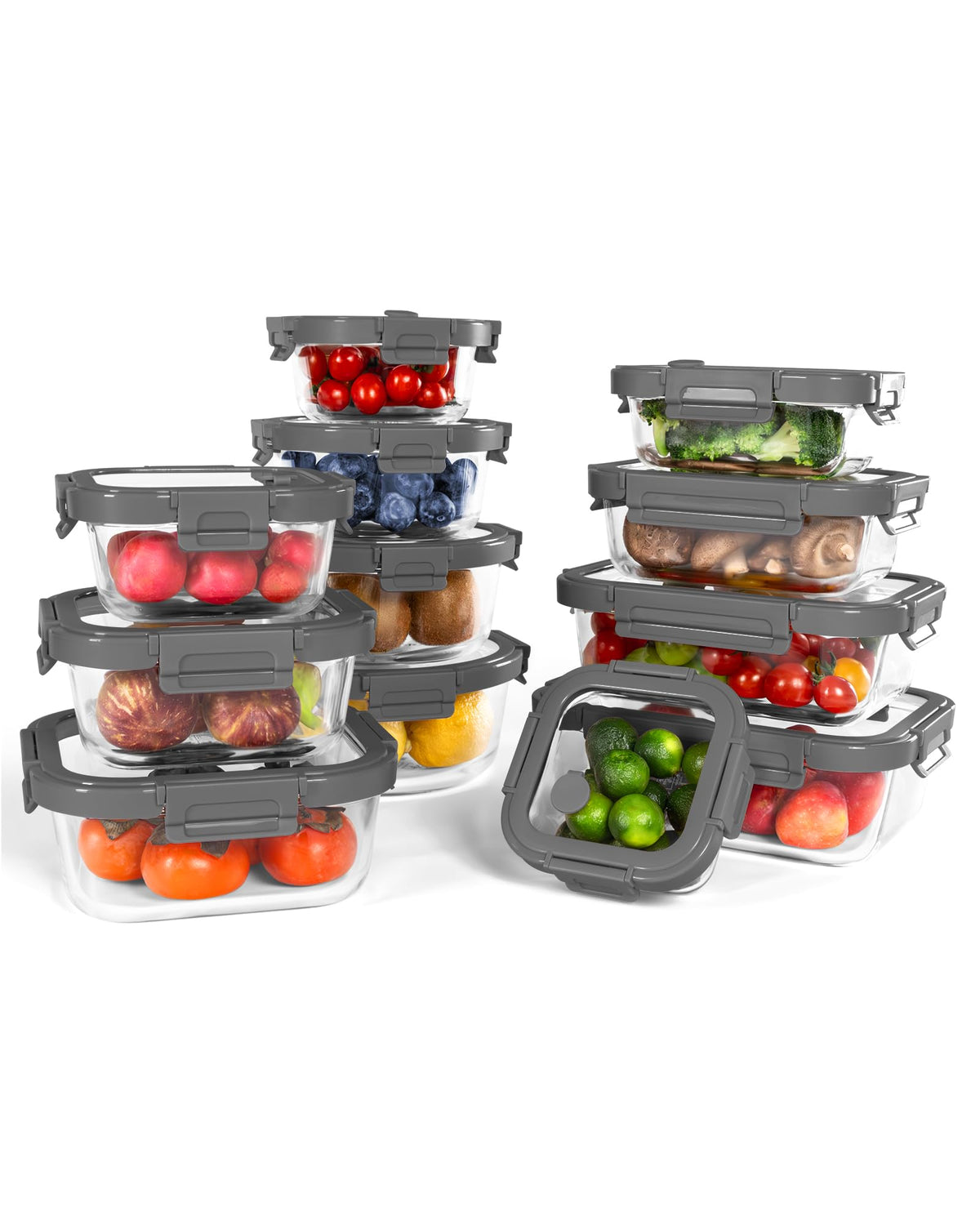 12 Pack Glass Containers with Tempered Lids (12 Count)