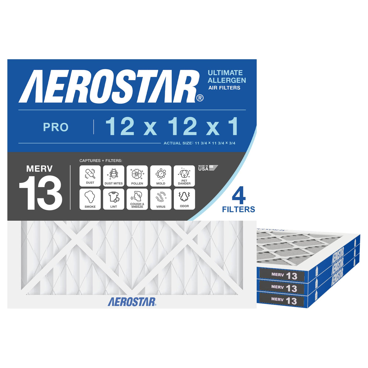 12x12x1 MERV 13 High Efficiency Pleated Air Filter (4 Count)