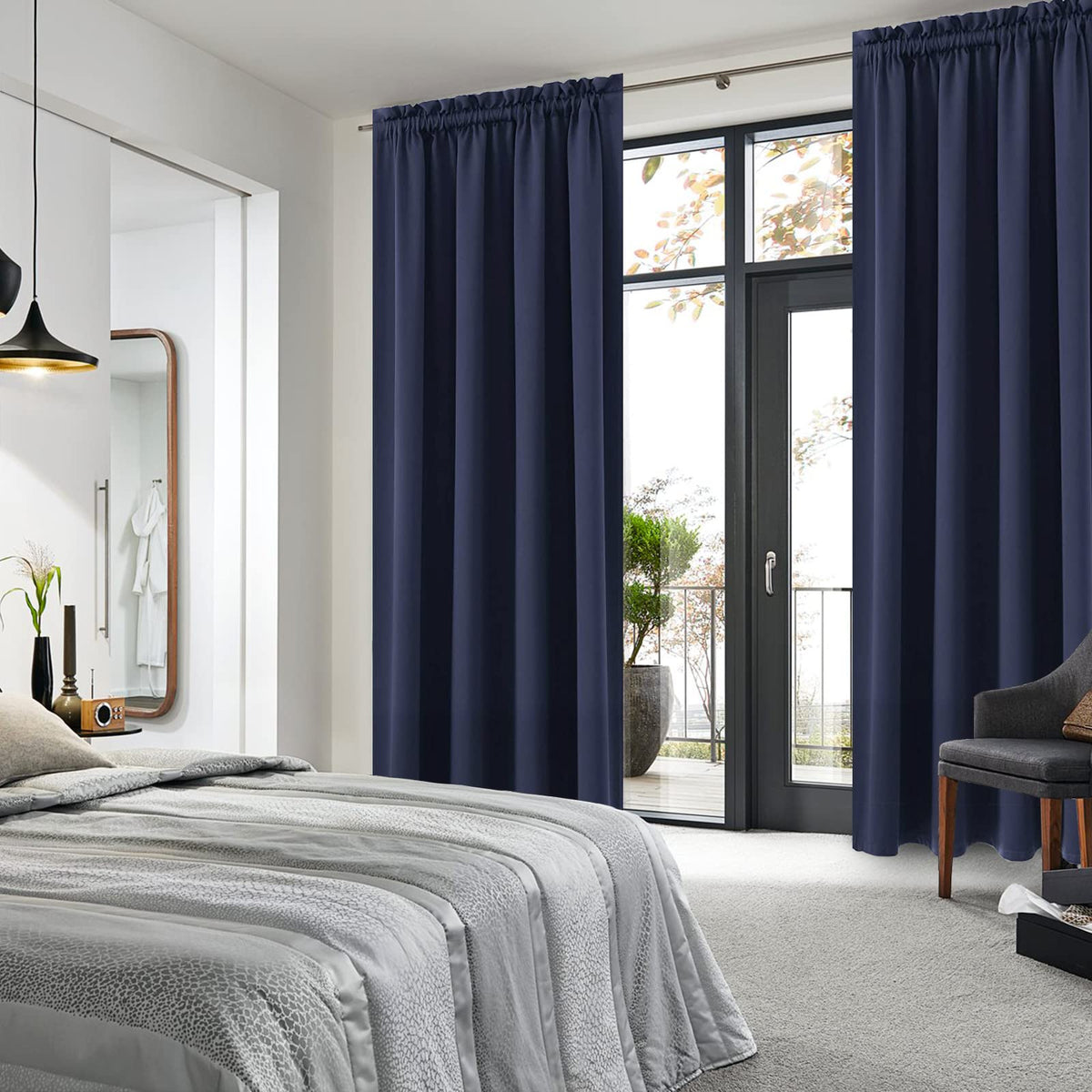 Blackout Curtains for Bedroom Living Room 52 x 84 Inch Long Navy (2 Count)