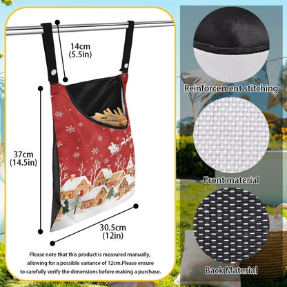 Red Christmas Village Laundry Clothespin Bags Hanging Storage Organizer 12 x 14.5 Inch Clothes Pin Bag Waterproof Clothespin Bag Clothespins Holder Large Opening and Hanging Rope