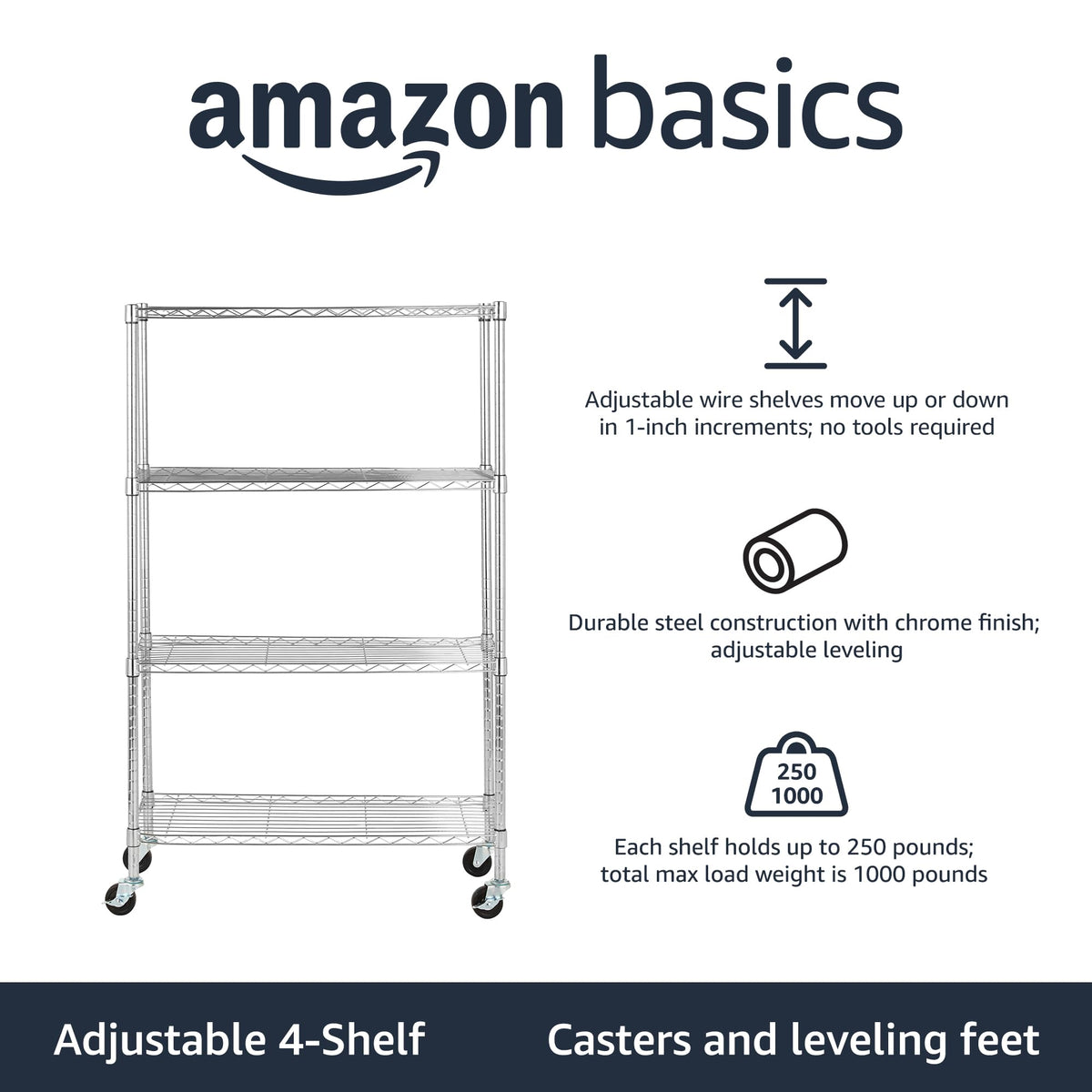 4 Shelf Adjustable Heavy Duty Storage Shelving Unit with Wheels