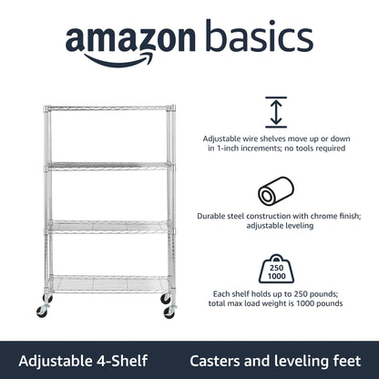 4 Shelf Adjustable Heavy Duty Storage Shelving Unit with Wheels