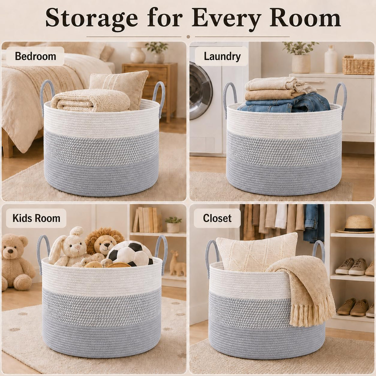 115L Extra Large Machine Washable Cotton Rope Blanket Basket