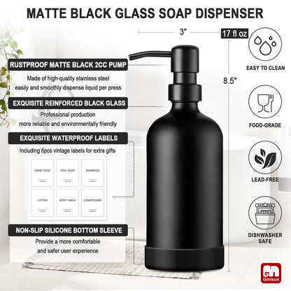 Black Soap Dispenser with Silicone Sleeve Boot (2 Count)