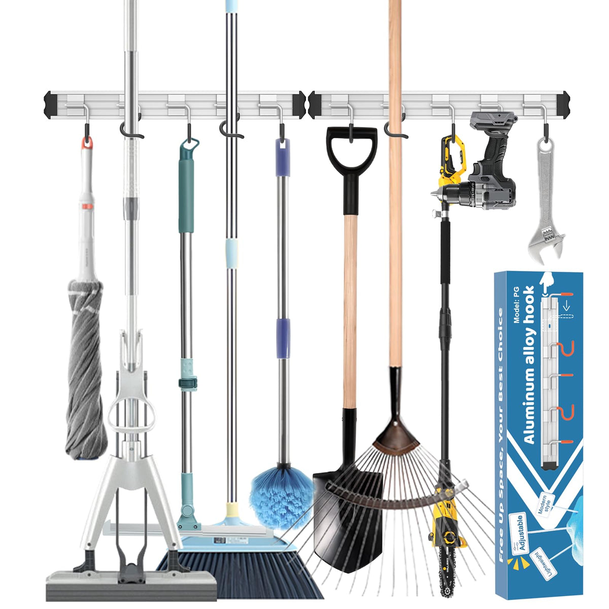 Mop and Broom Holder Wall Mount Garden Tool Rack Organizer (3 Count)