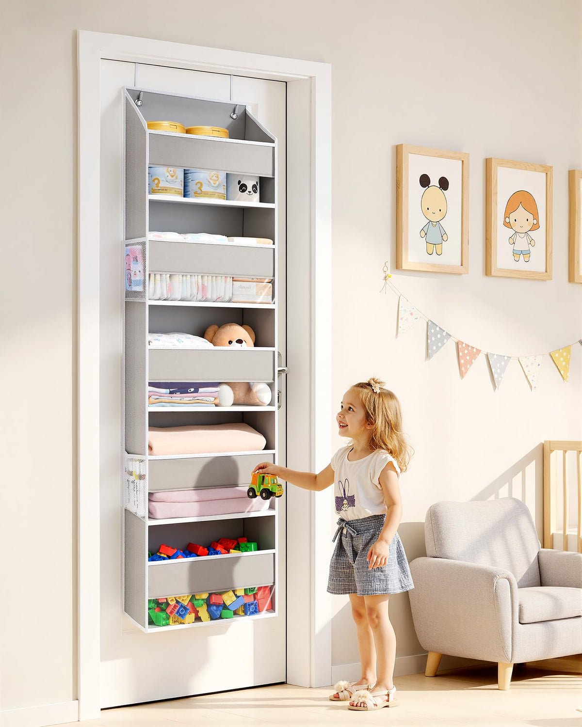 1 Pack Over Door Organizer Hanging Storage Light Gray