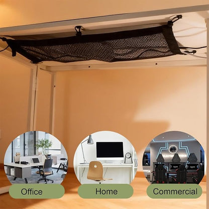 Under Desk Cable Management Net Kit – No Sag Cord Organizer for Power Strips, Mesh Cable Hammock with Screws, Clips & Ties, Wire Management for Standing Desk & Gaming Setup (24.5"x9.5")