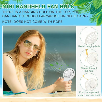 Woanger 12 Pcs Mini Handheld Fan Bulk 3 Speed USB Electric Battery Operated Small Portable Pocket Fan with Data Cable and Mounting Base Quiet Summer Gift for Wedding Camping Travel(Black and White)