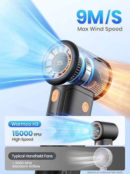 Warmco 10000mAh Turbo Portable Handheld Fan, [36H Long Runtime] USB Rechargeable Personal Travel Fan With 5 Speeds & LED Display for Travel Outdoor, Gift for Men and Women