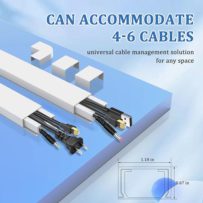 Wire Covers for Cords On Wall - Cord Management on Wall for Home and Office, Paintable PVC Cable Raceway Cover (White, 125")