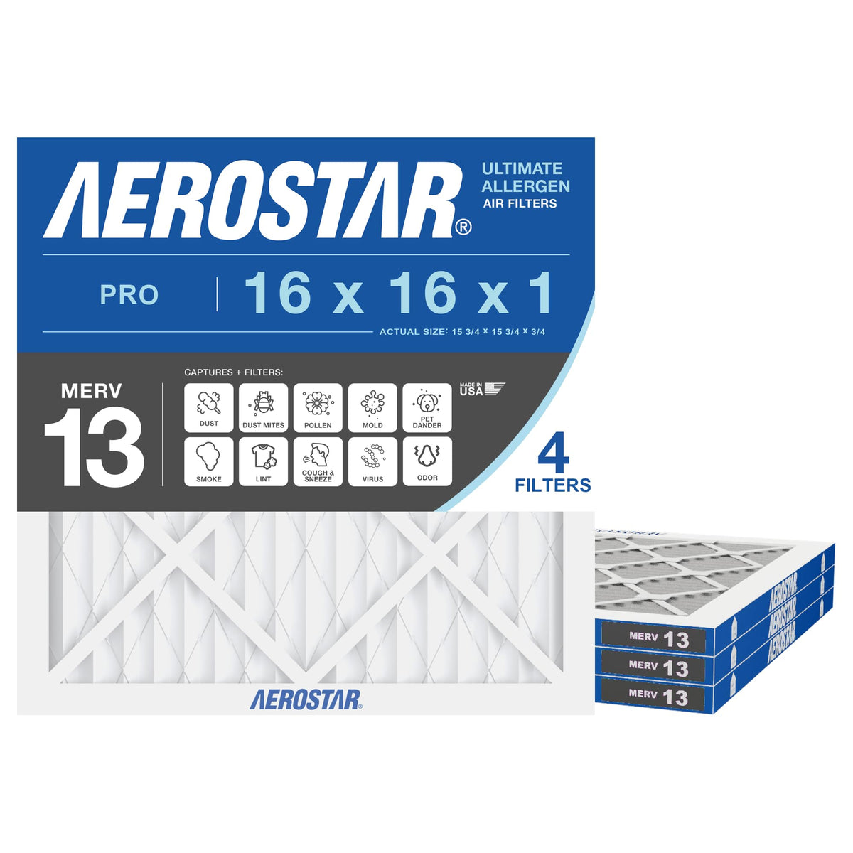 Air Filter 16x16x1 MERV 13 AC Filter (4 Count)