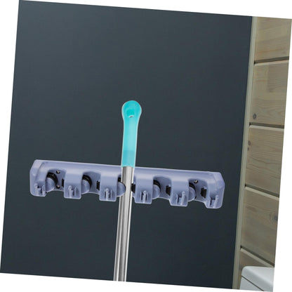 Multifunctional Wall Mounted Mop and Broom Rack Organizer with Positions and Hooks Easy Installation for Bathroom and Home Use Grey