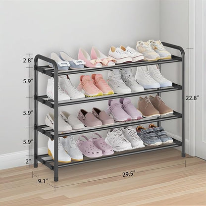 KANAV 4-Tier Expandable Shoe Rack – Adjustable Shoe Organizer & Shoe Storage for Closet, Entryway, and Front Door – Space-Saving Shoe Shelf and Rack Organizer for Home - Black