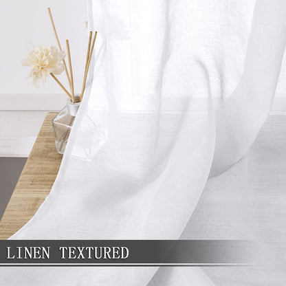 Short Sheer Curtains Linen Textured Living Room Curtain Sheers Light Filtering Rod Pocket Voile Curtains for Bedroom