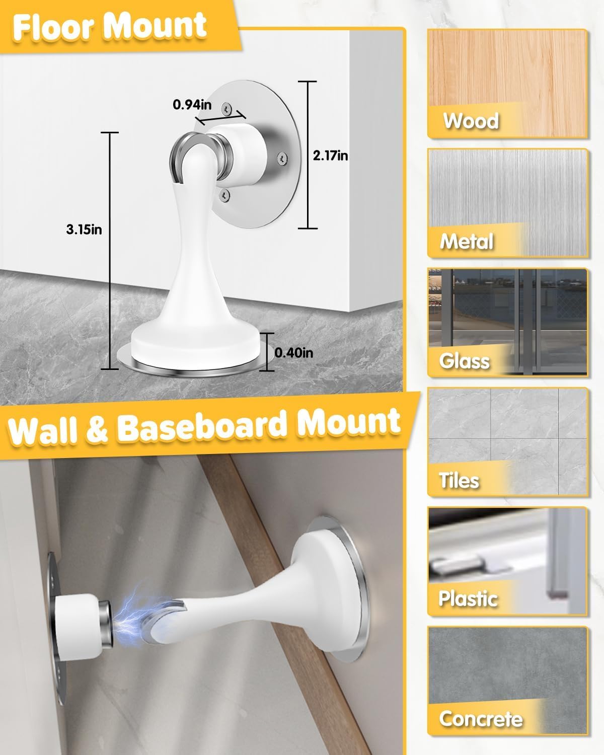 Door Stoppers Magnetic Stainless Steel Magnetic Door Stop Wall Mount 6 Pack (6 Count)