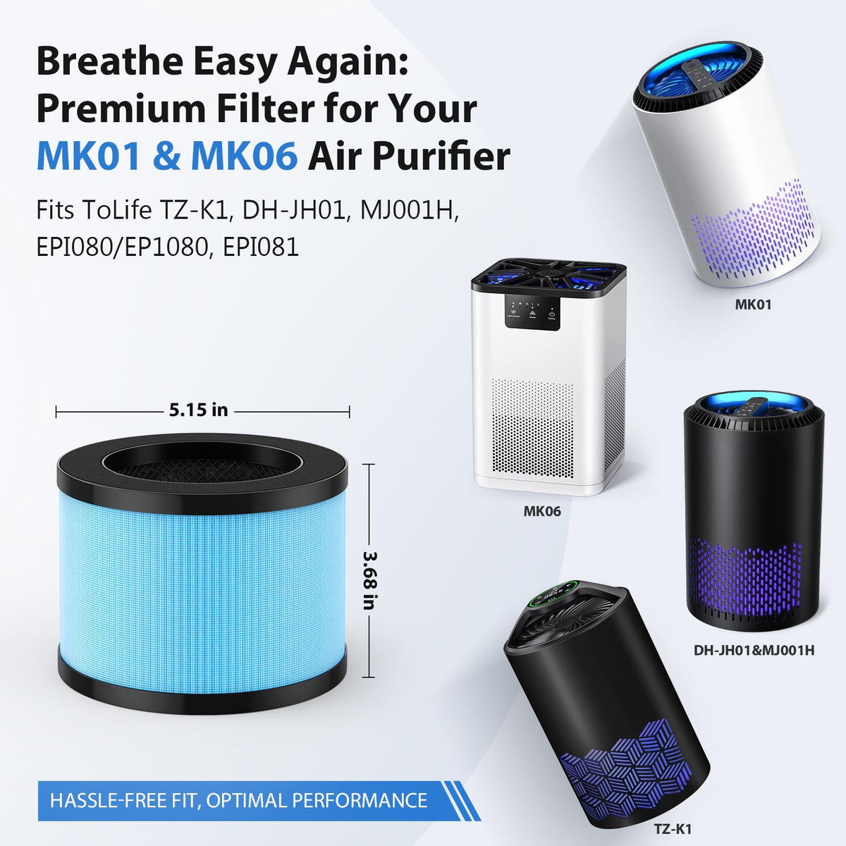 MK01 & MK06 Air Filter Replacement Compatible with Aroeve MK01 (6 Count)