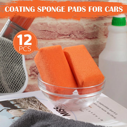 12 Pack Microfiber Applicator Pads Suede Car Detailing Sponge Ceramic Coating Applicator Pads Coating Sponge for Cars Graphene Metal Plastic Trim Ceramic Spray Applying Wax (12 Count)