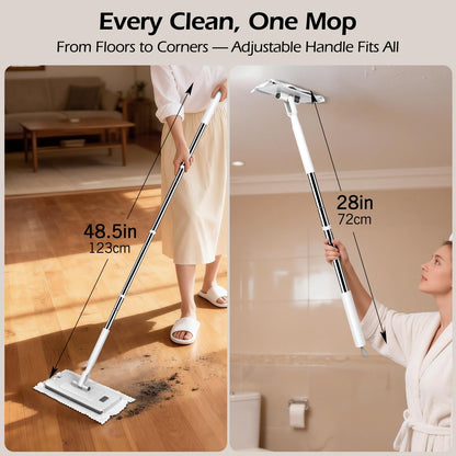 2-in-1 Hands Free Flat Mop,Disposable Dust Mop with 47" Long Handle