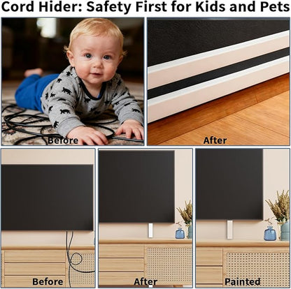 236in Cord Hider Kit, Cord Covers for Wires on Wall, Long, Large, Cord Hider for Wall Mount tv, Paintable Cable Raceway, tv Cable Hider Wall kit, Wire Covers for Cords,6X(L39.4in W0.95in H0.5in) White